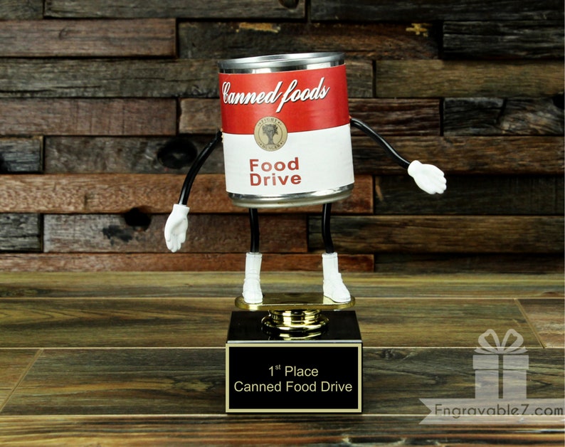 Custom Personalized Bendy Soup Can Food Drive Trophy Etsy
