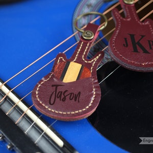 Custom Personalized Leather Guitar Pick Case - 18 Slots, Keychain, With Name/Photo For Musician Gifts