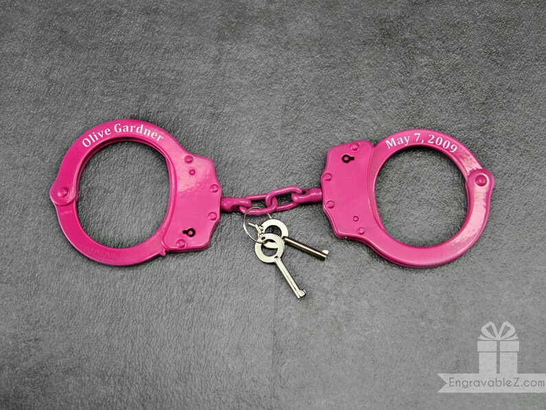 Pink Personalized Engraved Handcuffs Locked in Love Etsy