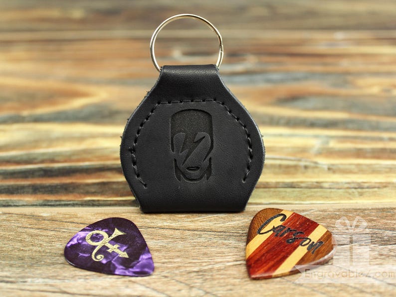 Personalized Custom Black Leather Guitar Pick Case Etsy