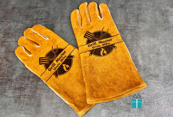 Personalized Engraved Cowhide Grilling Gloves - Heat Protection