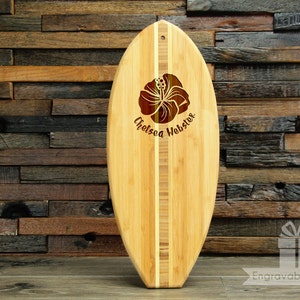 Custom Engraved Hawaiian Surfboard - Bamboo Cutting Board/Decorative Piece