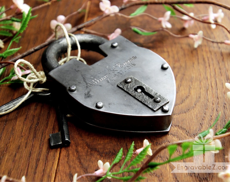 Personalized Custom Hand-Forged Love Lock Silver Engraved Padlock, Wedding, Gift, Anniversary, Proposal image 5