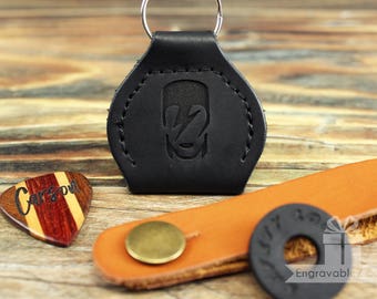 Personalized Custom Black Leather Guitar Pick Case