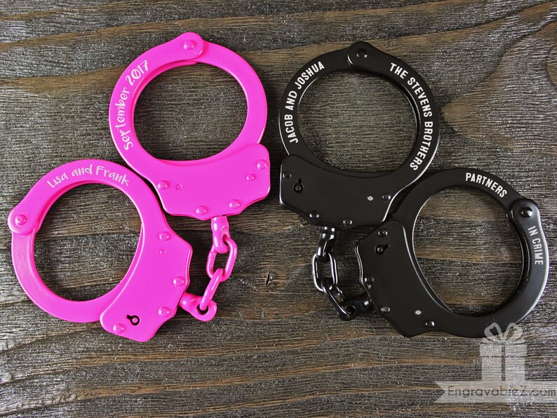 Pink Personalized Engraved Handcuffs Locked in Love Etsy
