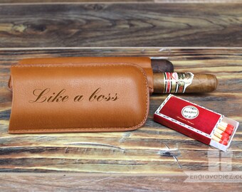 Personalized Custom Engraved Leather Cigar Carrying Case - Holds 2 Cigars