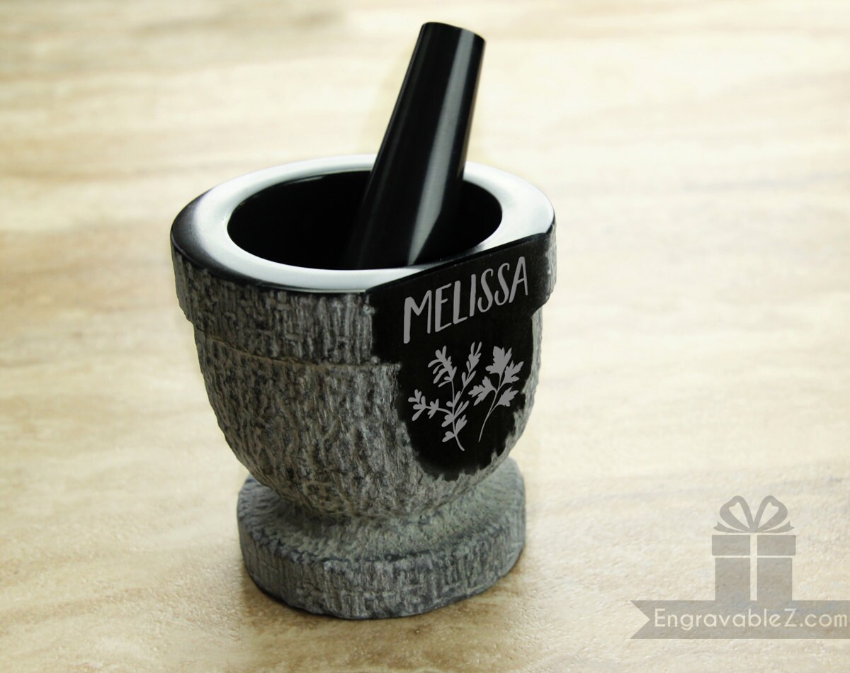 Personalized Custom Engraved Mortar and Pestle Textured Gray Etsy