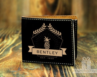 Engraved Black Leatherette Wallet with Custom Design