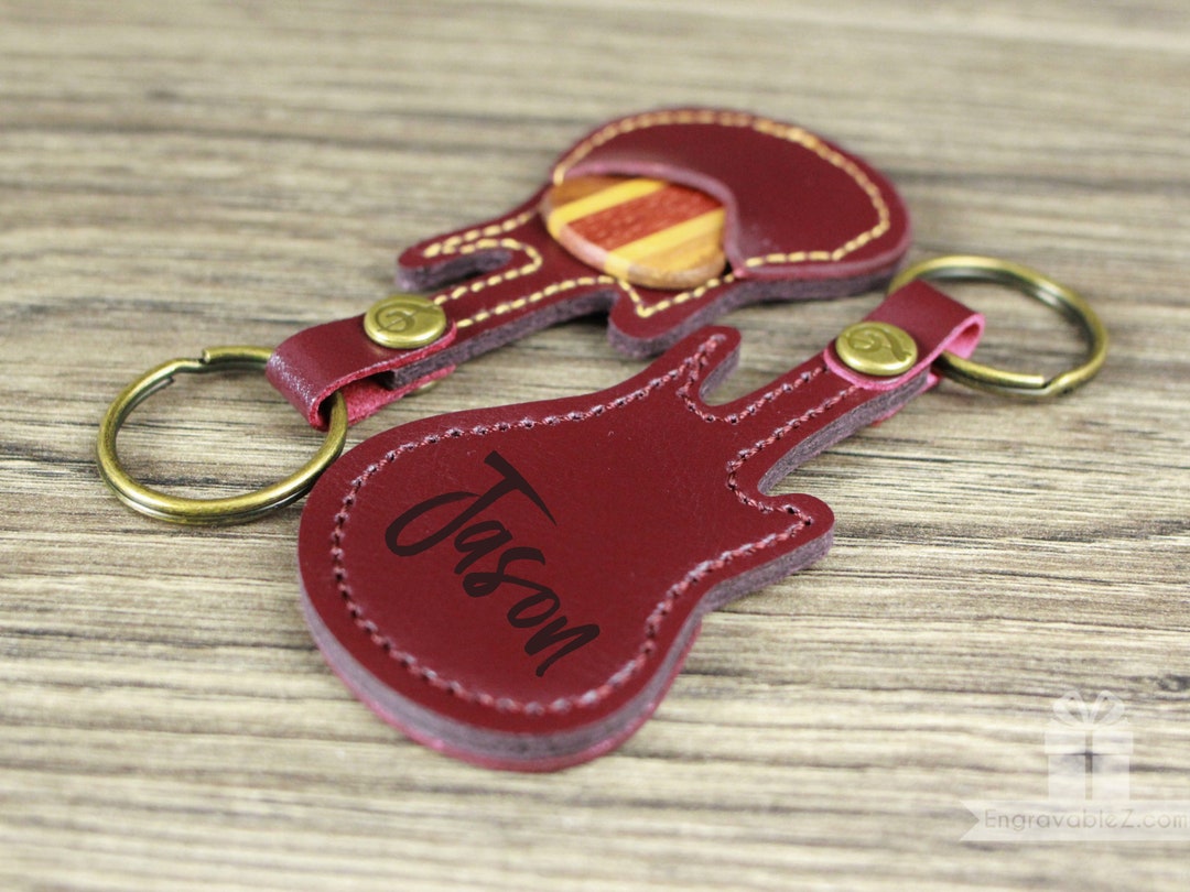 Custom Personalized Leather Guitar Pick Case - 18 Slots, Keychain, With Name/Photo For Musician Gifts