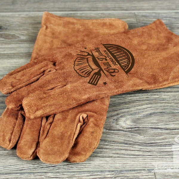 Personalized Engraved Cowhide Grilling Gloves - Heat Protection