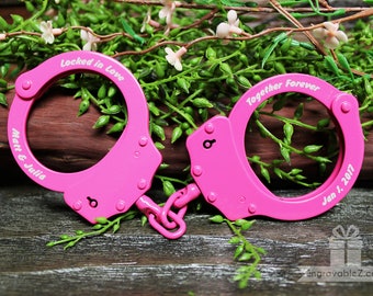 Pink Personalized Engraved Handcuffs - Locked in Love