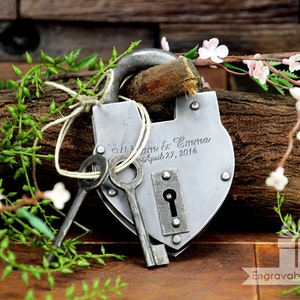 Personalized Custom Hand-Forged Love Lock Silver Engraved Padlock, Wedding, Gift, Anniversary, Proposal image 1