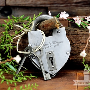 Personalized Custom Hand-Forged Love Lock Silver Engraved Padlock, Wedding, Gift, Anniversary, Proposal image 1