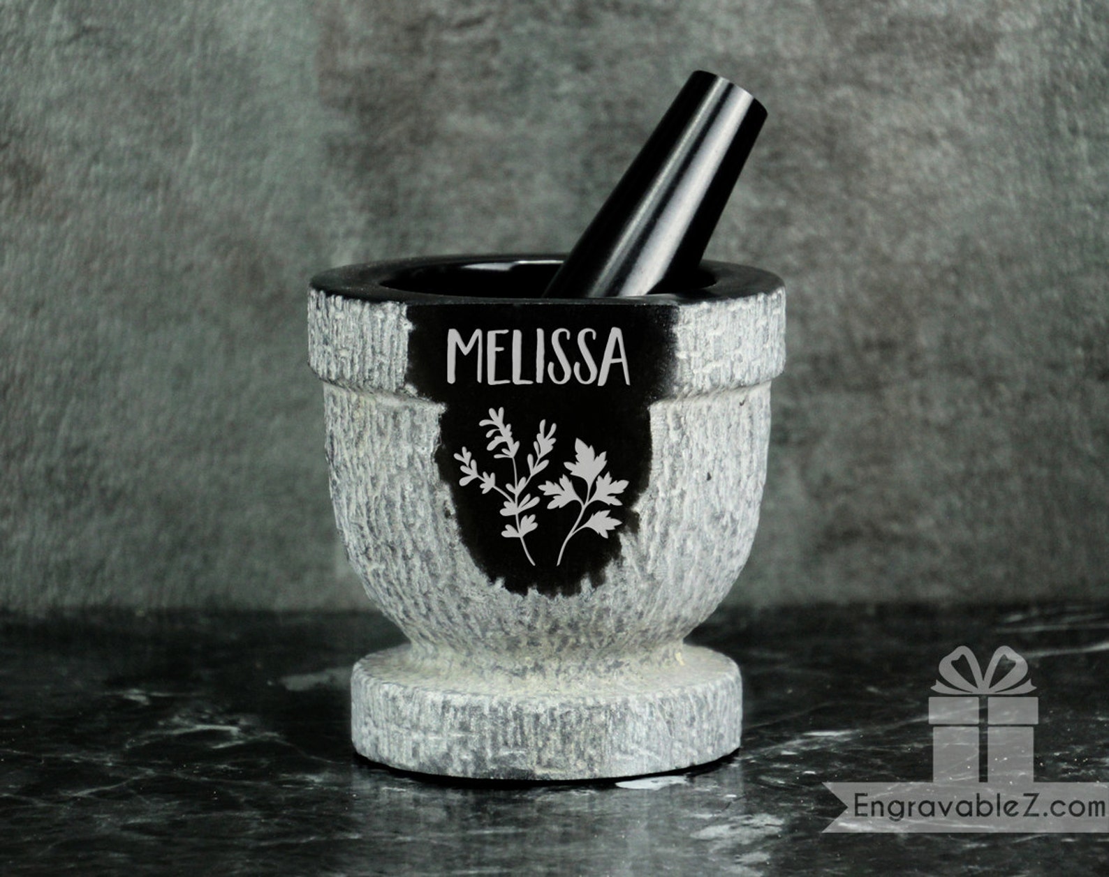 Personalized Custom Engraved Mortar and Pestle Textured Gray - Etsy UK