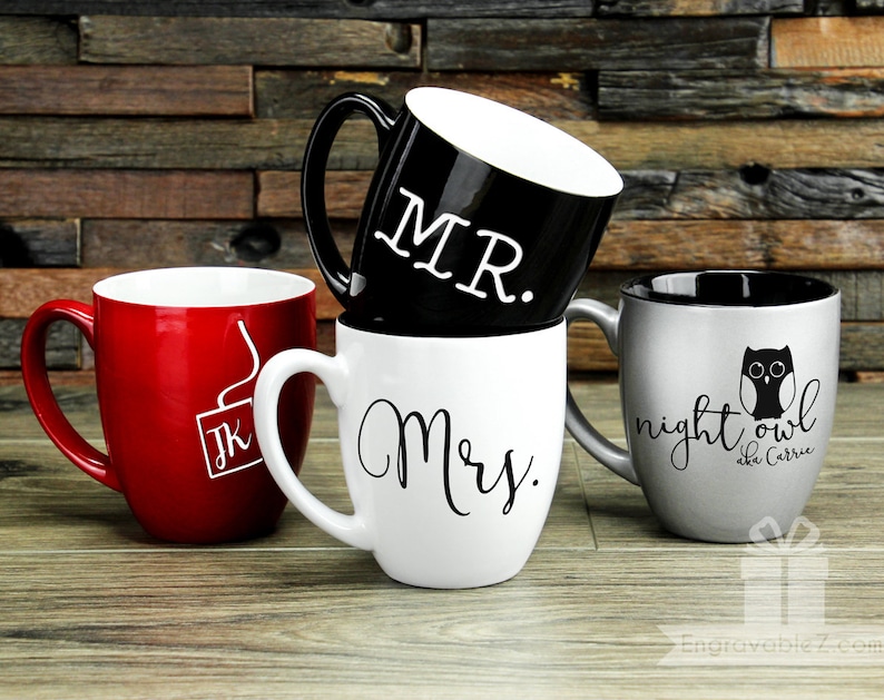 Custom Engraved Coffee Mug White With Black Engraving Etsy
