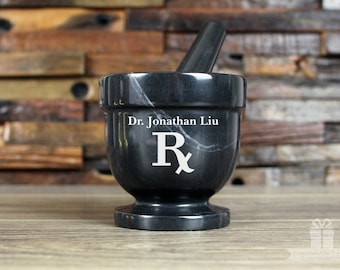 Custom Engraved Mortar and Pestle Set - Black Marble