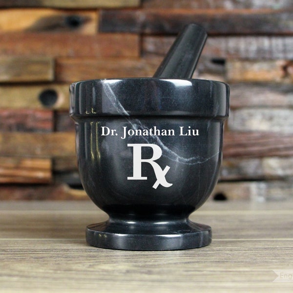 Custom Engraved Mortar and Pestle Set - Black Marble