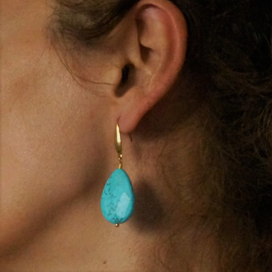 Hypoallergenic Turquoise Earrings, Gold Gemstone Earrings, December