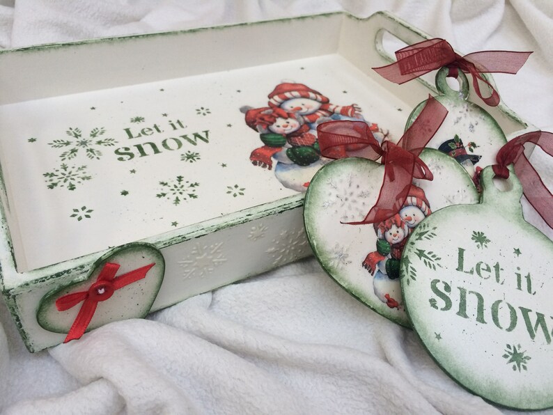 Christmas serving tray decoupage tray snowman serving tray Etsy