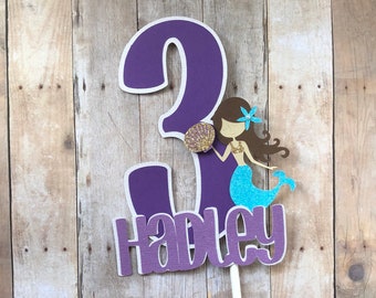 Mermaid Personalized Cake Topper, Under the Sea Ckae Topper, Purple Mermaid Age Cake Decoration, Mermaid First Birthday