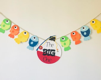 The big ONE, Fishing first birthday banner, Happy Birthday Banner, Fish Birthday Decoration