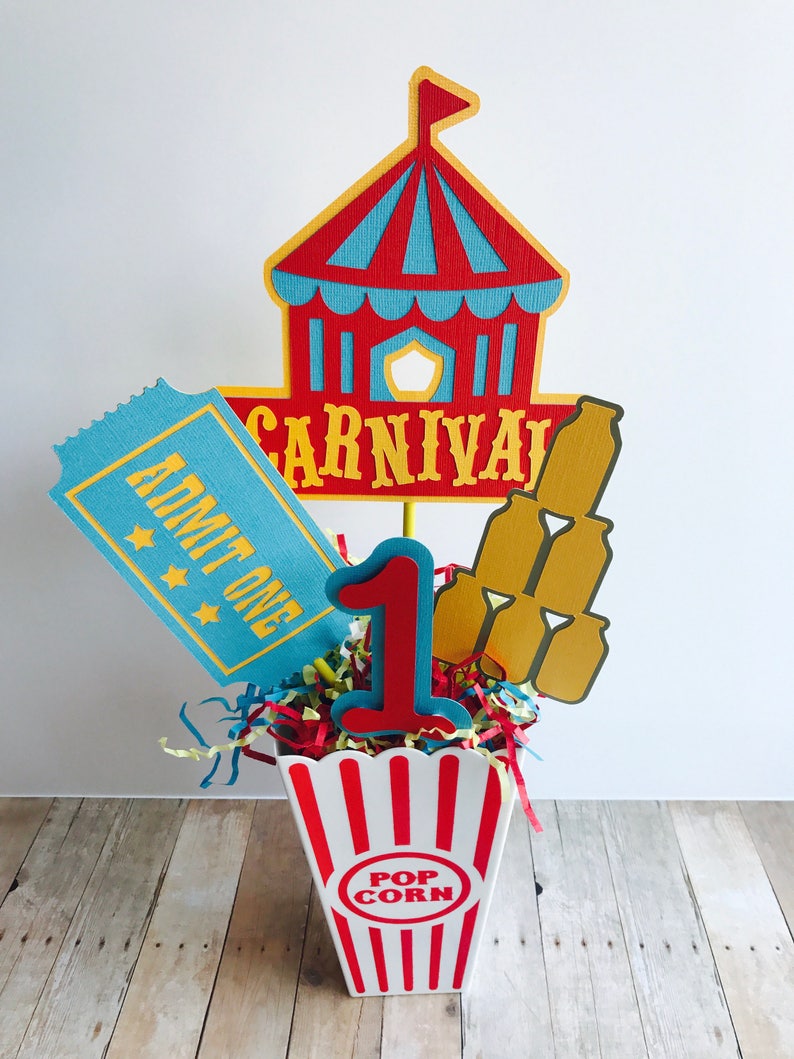 Carnival Birthday Party Centerpiece, Circus Birthday Centerpiece, Age Carnival Centerpiece, Red and Yellow Centerpiece image 4