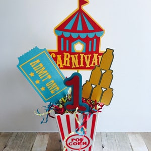 Carnival Birthday Party Centerpiece, Circus Birthday Centerpiece, Age Carnival Centerpiece, Red and Yellow Centerpiece image 5