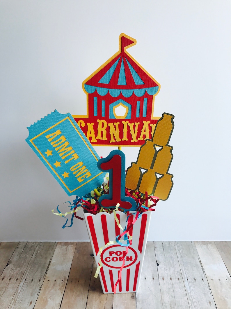 Carnival Birthday Party Centerpiece, Circus Birthday Centerpiece, Age Carnival Centerpiece, Red and Yellow Centerpiece image 5