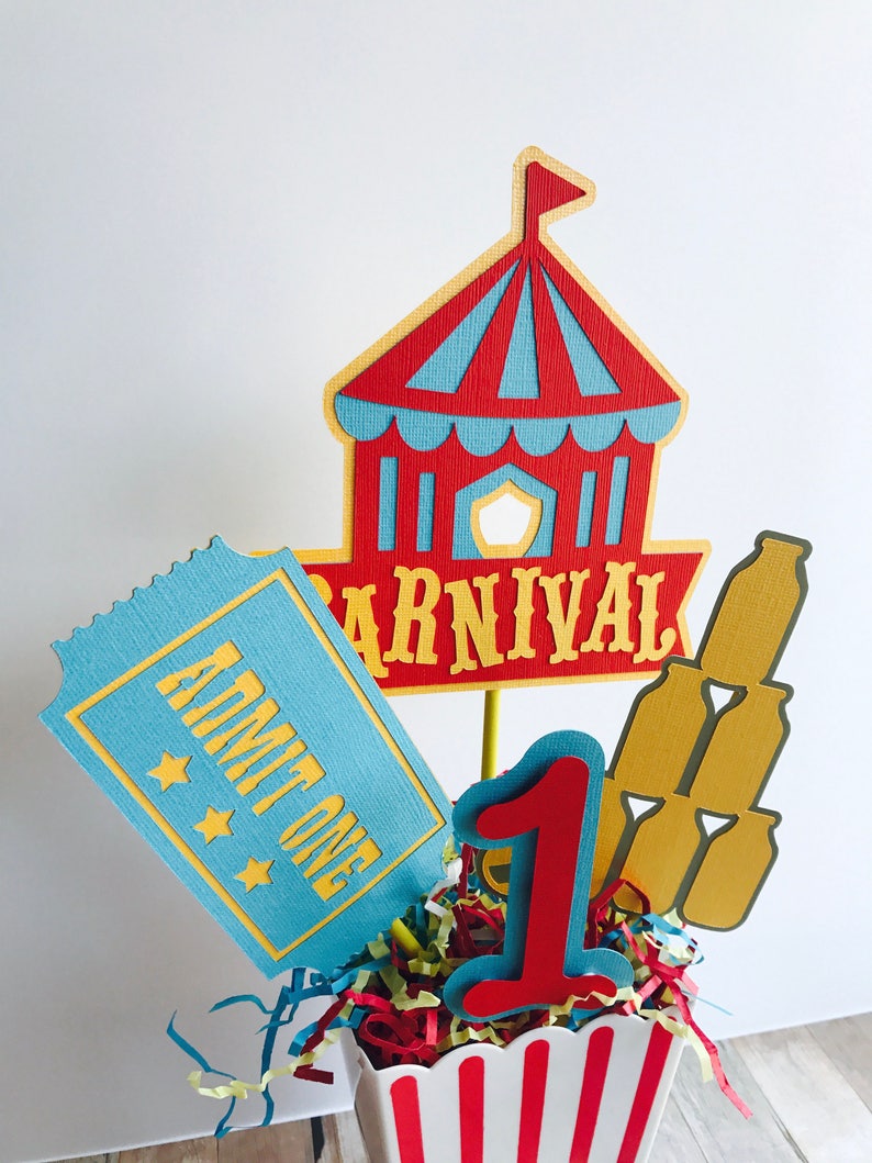 Carnival Birthday Party Centerpiece, Circus Birthday Centerpiece, Age Carnival Centerpiece, Red and Yellow Centerpiece image 2