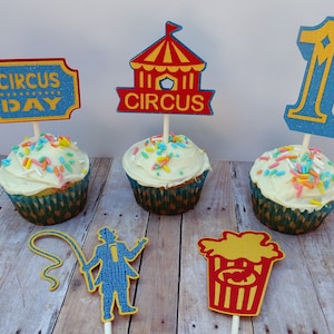 Circus Cupcake Toppers, Carnival Party Cupcake Toppers image 1