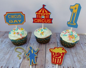 Circus Cupcake Toppers, Carnival Party Cupcake Toppers