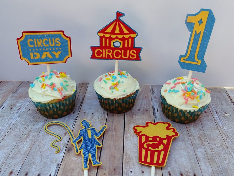 Circus Cupcake Toppers, Carnival Party Cupcake Toppers image 1