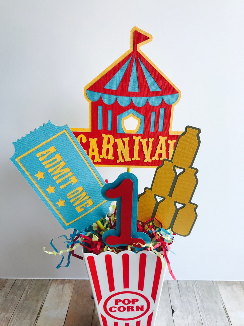 Carnival Birthday Party Centerpiece, Circus Birthday Centerpiece, Age Carnival Centerpiece, Red and Yellow Centerpiece image 3