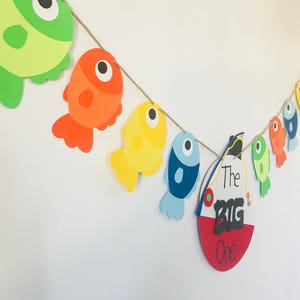 The big ONE, Fishing first birthday banner, Happy Birthday Banner, Fish Birthday Decoration image 2