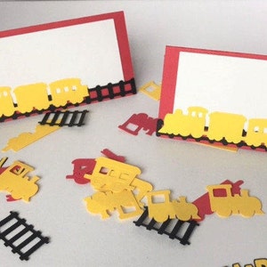 Train Birthday Food Tent Cards, Red and Yellow Train Tent Cards, Place cards image 1