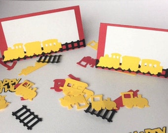 Train Birthday Food Tent Cards, Red and Yellow Train Tent Cards, Place cards