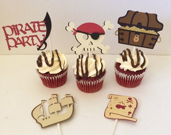 Pirate Cupcake Toppers, Set of 10 Pirate Cupcake Toppers, Pirate Party, Under the Sea Party, Ahoy Party, Pirate Birthday