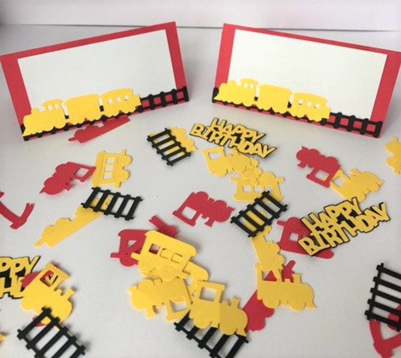 Train Birthday Food Tent Cards, Red and Yellow Train Tent Cards, Place cards image 3