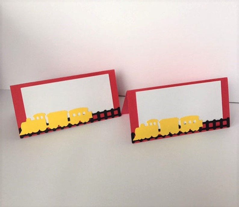 Train Birthday Food Tent Cards, Red and Yellow Train Tent Cards, Place cards image 2