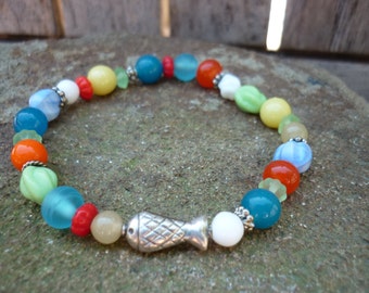 Bracelet - Vintage Glass Beads and Fish