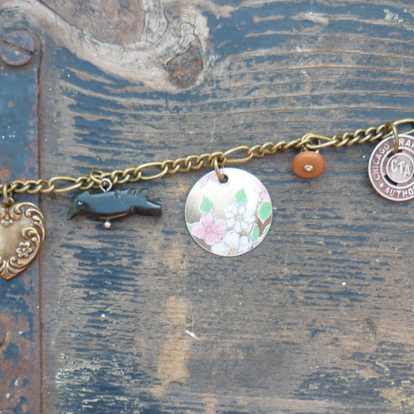 Charm Bracelet - vintage, found objects, upcycled, repurposed