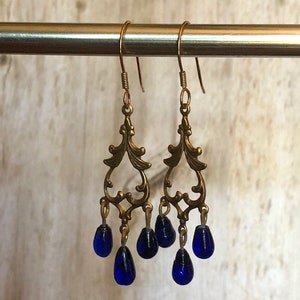 Bronze and blue party earrings
