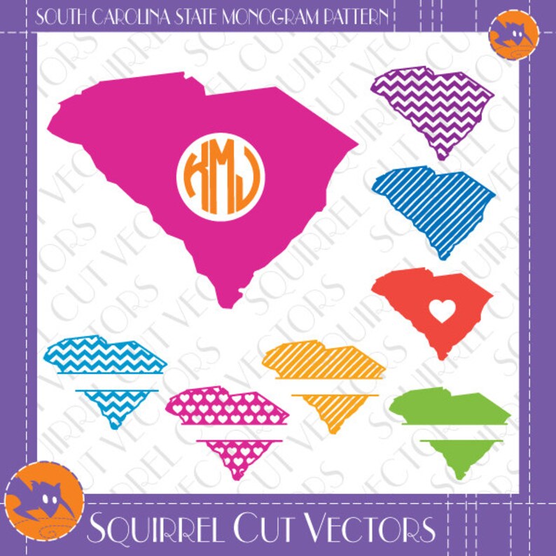 8 South Carolina State Shapes Patterns and Monogram Splits - Etsy