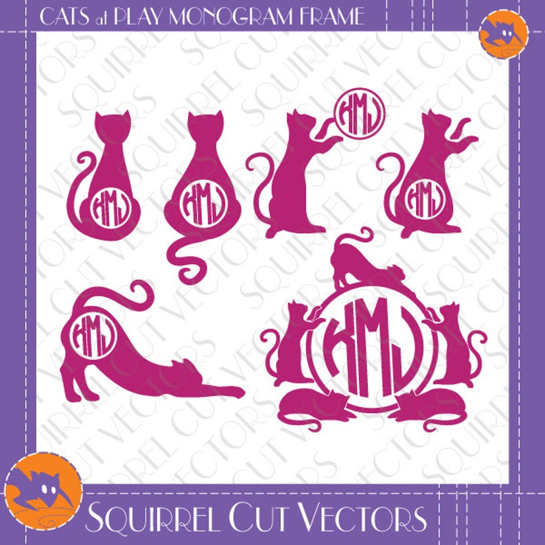 Download 6 Cat Monogram Frames SVG DXF EPS Cutting files | Etsy