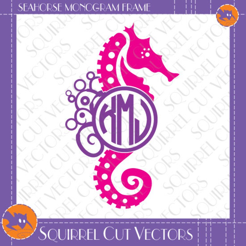 Download Sea Horse Swirl Monogram Frame SVG DXF EPS Cutting files | Etsy