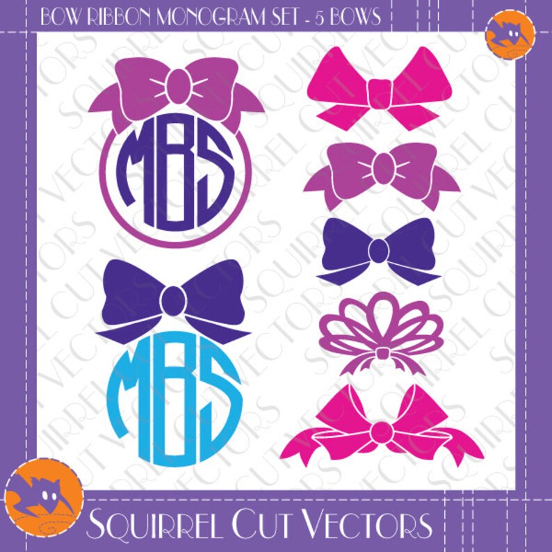 Ribbon Bow Monogram Frame 5 Ribbons Set SVG DXF EPS ...