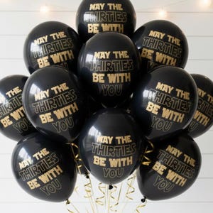 Palloncini per il 30° compleanno - Decorazioni per feste in nero e oro - Celebrazione galattica