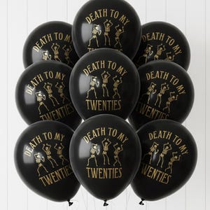 30th Birthday Balloons Death to My 20s — Goth Party Decorations — Black Latex Skeleton