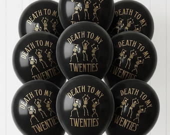 Palloncini per il 30° compleanno "Morte ai miei 20 anni" — Decorazioni per feste gotiche — Scheletro in lattice nero
