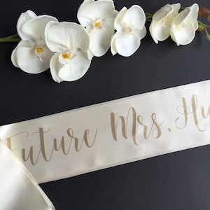 Custom Future Mrs. Satin Sash: Bridal Shower, Bachelorette Party